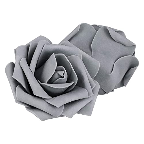 100 Pack Gray Roses, Artificial Flowers Bulk, 3 Inch Stemless Flower Heads For Decorations, Diy Crafts (3 X 3 X 1.3 In) #TOP4