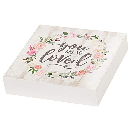 P. Graham Dunn You Are So Loved Floral Wreath Whitewash 5.5 X 5.5 Solid Wood Barnhouse Block Sign #TOP3