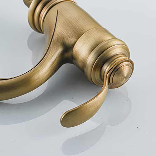 BOAOTX Wasserhahn Bad Antik, Waschtischarmatur Retro, Mischbatterie Waschbecken Armatur, Badarmatur Messing Nostalgie Gebürsteter für Badezimmer