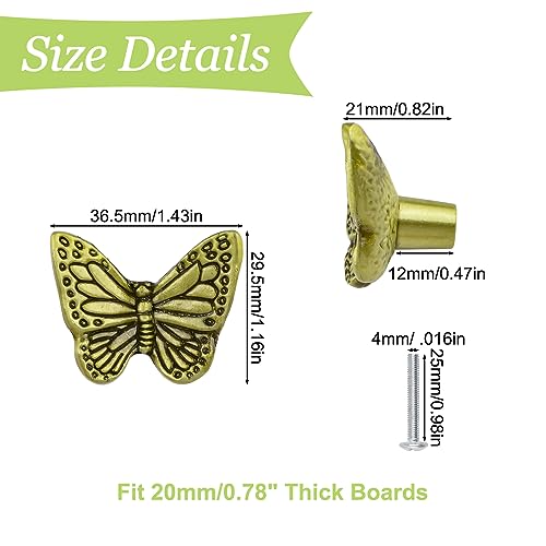 UFURMATE Drawer Knobs, 6Pcs Zinc Alloy Pulls Handles Antique Furniture Cabinet Knobs with Screws for Drawer Cupboard (Bronze Butterfly) - Image 2