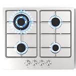 Traenvir Built-in Gas Hob, 7800W 4 Burners Stainless Steel Cooktop with Flame Failure Device, LPG/Natural Gas Convertible, 60 cm
