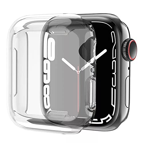 [2 Pack]Case with Tempered Glass Screen Protector for Apple Watch Series 7 Slim Guard Bumper Full Coverage Hard PC Protective Cover HD Ultra-Thin Cover for iWatch Accessories (41mm, Clear/Clear)