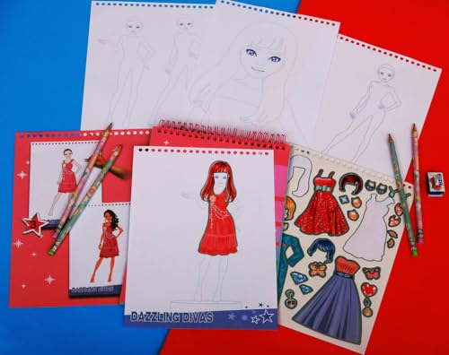 Image of STRIDERS Dazzling Divas Fashion Design Sketchbook | Ultimate Designer Kit | Sticker Sheet | 4 PP Stencils | 2 Color Papers | 24 Inner Sheets