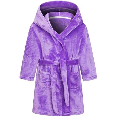 ECGK Girls Robe Hooded Toddler Soft Fuzzy Bathrobe for Kids 2-16 Years Purple 13-14 Years Cover
