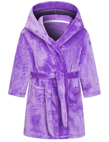 Image of Girls Fleece Hooded Robes, Warm Printed Bath Robe for Kids Soft Fuzzy Bathrobe for Gifts