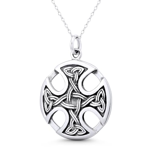 Alfred & Vincent Canterbury Cross w/Trinity Knot Triquetra Charm 37x27mm (1.5x1.1in) Pendant in Oxidized .925 Sterling Silver
