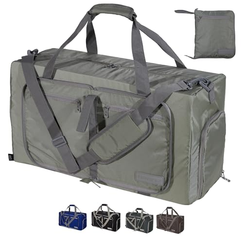 LEGEND 60L Foldable Duffle Bag for Travel - Packable Duffle Bags w/Shoe Compartment - Tear Resistant Collapsible Duffel Bags for Traveling - Lightweight Folding Duffel Bag for Men & Women -Army Green