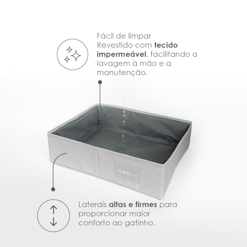 Banheiro portátil dobrável para gatos Ideal para Viajar com Pet - Resistente e Fácil de Limpar (Cinz