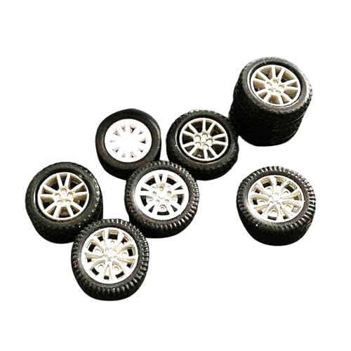 Colcolo 8 Pieces RC Car Wheels and Tires Wheel Model Spare Parts Upgrade Alloy Car Accessories for 1/64 Scale Vehicle Toy DIY
