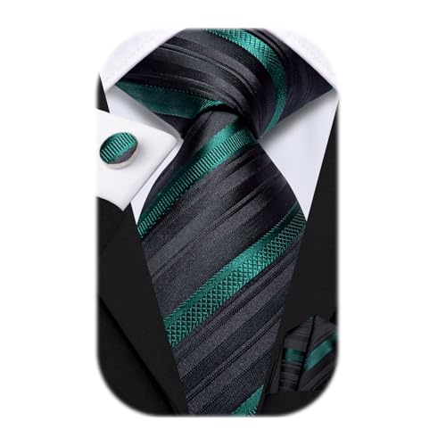 Image of Hi-Tie 70 inches Ties for Men Silk Extra Long Necktie and Pocket Square Cufflinks Set Men Big and Tall Tie Business