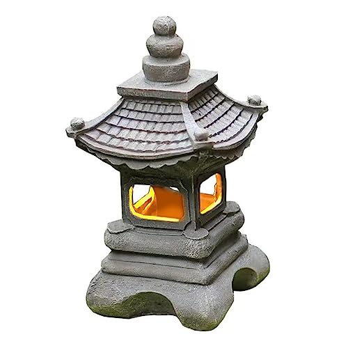Jorzer Linterna de Piedra Japonesa lámpara de jardín energía Solar Pagoda Torre de Linterna Adornos Decorativos Patio de jardín artefacto de Resina lámpara Solar