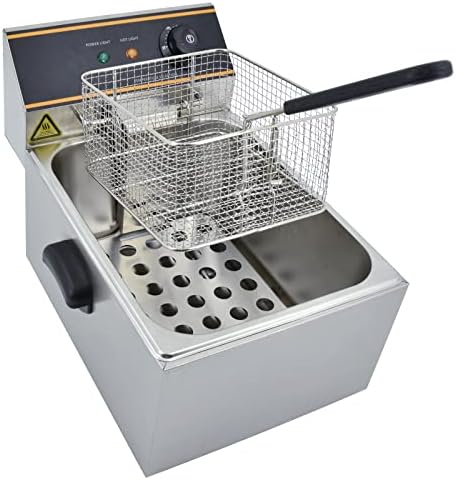 Electric Deep Fryer 6L 3000W Countertop Stainless Steel Single Tank with Lids&Basket Home, Restaurant Use