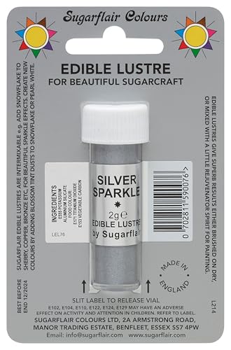 Sugarflair SILVER SPARKLE Edible Lustre Dust Powder - Cake Decorating Shimmer - Add a Shimmering Sheen to Cake Decorations, Bakes, Icing, Pastes & Chocolate 2g