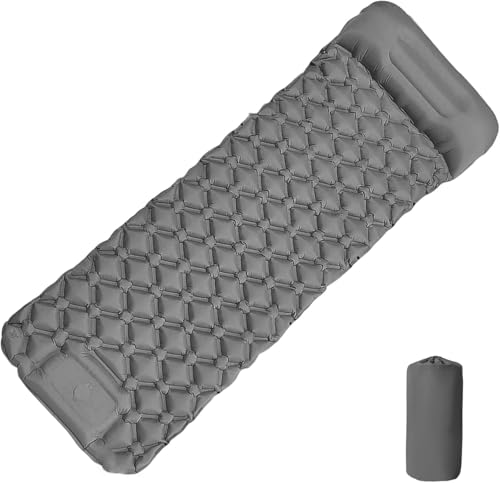 Sleeping Air Pad for Camping Inflatable Sleeping Mattress with Pillow Self Inflating Sleep Mat Ultralight Compact Mattress Bed Cushion for Backpacking Hiking Car Traveling Beach Tent Single Grey