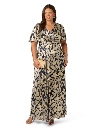 Image of Adrianna Papell Foil Leaf Draped Gown