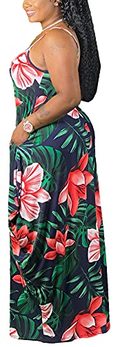 Image of BFFBABY Women's Casual Maxi Dress Sleeveless Tie Dye Spaghetti Strap Summer Plus Size Swing Sundress with Pockets