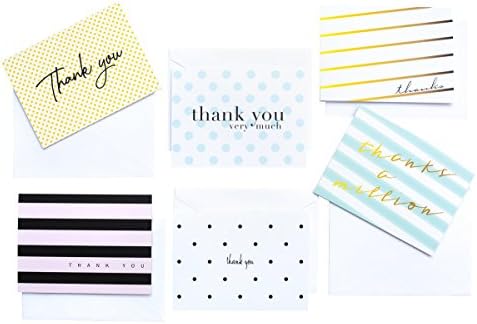 Luxye Box of 36 Thank You Cards with Envelopes, Folding Thank You Card Notes, Original Polka Dot Striped Designs, Bulk 4x6 Blank Inside, For Small Business, Baby Shower, Birthdays and more!