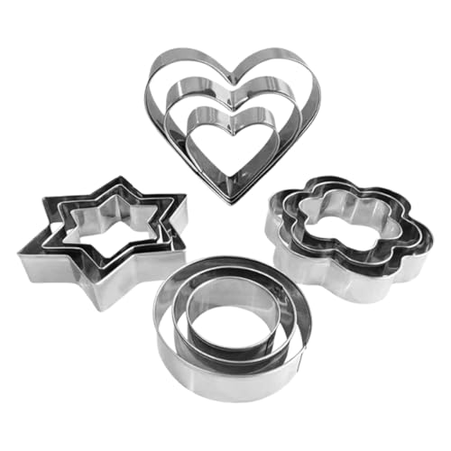 Emporte-pièces en Acier Inoxydable, 12 Pièces, Forme de Cœur et d'Étoile, Motif floral et rond, trois tailles chacune, Pour découper la pâte, la croûte à gâteau et les fruits