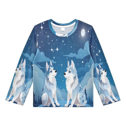 Boys Rash Guard Swim Shirt Long Sleeve UPF+ 50 Sun Shirts Quick Dry Shirt White Siberian Husky for Toddler Kids