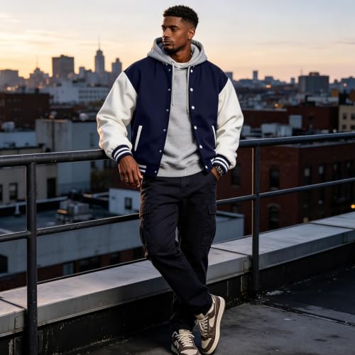 Varsity Jacket Men Fleece Button Down Baseball Oversized Cardigans - image 8