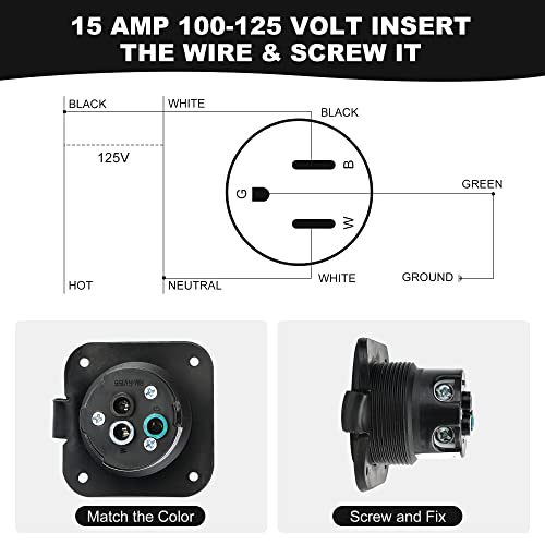 Rnigs 15 Amp Flanged Inlet 125V, Rv Shore Power Inlet Plug Nema 5-15 With Waterproof Cover #2 Pole 3-Wire For Rv Marine Boat Enclosed Trailer #TOP2