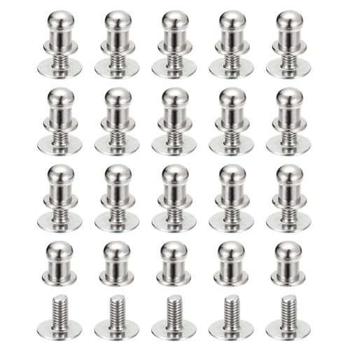 QUARKZMAN 5mm Clou à Tête Sphérique Avec Rivets à Visser, Lot de 50 Boutons à Tête Ronde Pour La Création de Sacs à Main, Ceintures en Cuir, Ton Argenté