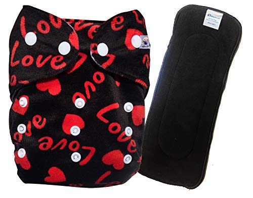 Babymoon (Set of 2) 1 Cloth Diaper with 5Layers Charcoal Bamboo Insert) Premium Adjustable Reusable Cloth Diaper (Love)