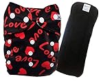 Babymoon (Set of 2) 1 Cloth Diaper with 5Layers Charcoal Bamboo Insert) Premium Adjustable Reusable Cloth Diaper (Love)