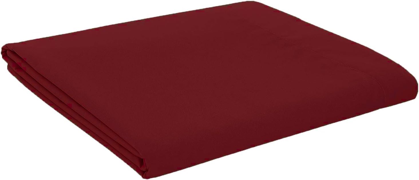 British Home Bedding - Plain Polycotton Percale Flat Bed Sheets - Premium Deluxe Hotel Quality (Burgundy Red, Super King)