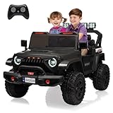 24V 2-Seater Ride on Car for Kids, Adjustable Kids Electric Car with Remote Control, 3 Speeds, Bluetooth, LED Lights, Locking Doors, 3-Point Harnesses, Soft-Start Technology, Black