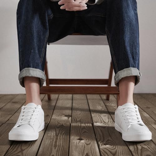 ZGR Men's Synthetic Leather White Sneakers,Low Top White Tennis Shoes,Lace up Casual Shoes(White,US8.5) | Image 4