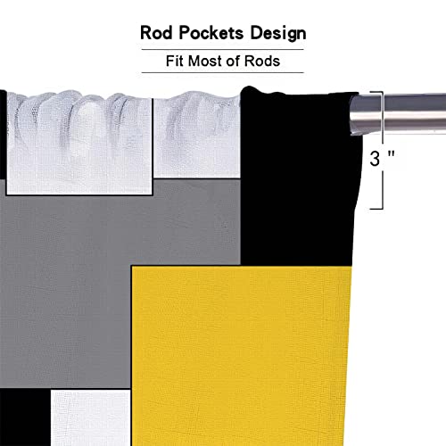 Mcalk Yellow Kitchen Curtains Tiers Set 2 Piece For Windows Grey And Black Kitchen Window Curtains Set,White Modern Abstract Art Valances For Living Room(24" Tiers Set) #TOP5