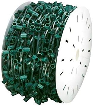 1000 Feet C9 Christmas Spool Green Wire with Socket Stringer Bulk Reel, 12" Spacing, Intermediate Base (C9/E17), SPT-1 (1000, 1000Ft)