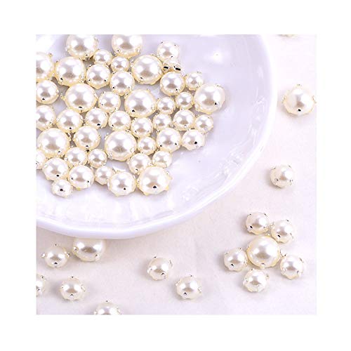 200pcs Sewing Pearl Beads， Sew on Pearls for Clothes, Crafts Pearls with Silver Claw, Half Round Sew on Beads White Pearls (Silver Claw, Mix Size 200pcs)