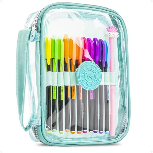 Estojo Escolar Feminino Masculino Grande Transparente Ziper Resistente Papelaria Fofa Infantil Lápis Canetas Lapiseiras Borrachas Apontadores (Verde)