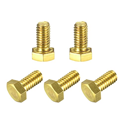 Image of uxcell Brass Hex Bolts, 5 /16-18x5 /8 5pcs Fully Thread Grade 4.8 Solid Brass Hexagon Head Bolt Machine Screws for Machinery