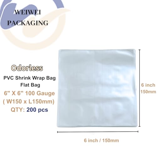 Image of Weiwei - 6 X 6 inch 200 PCS Odorless PVC Heat Shrink Wrap Bags 100 Gauge for Soap, Case, Bath Bomb