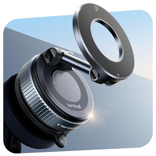 Image of Lamicall Vacuum Magnetic Car Phone Holder, Upgraded Suction Cup Car Mount for Magsafe, 360 Rotatable for iPhone 17 16 15 13 12 Pro /Max /Plus /Air /Mini on Mirror, Smooth Surface, Windscreen - Black