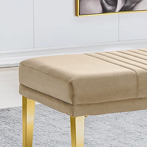 Auz Luxury Modern Upholstered Bench, Lovely Color Velvet Dining Room Channel Ottoman With Gold Stainless Steel Legs #TOP6