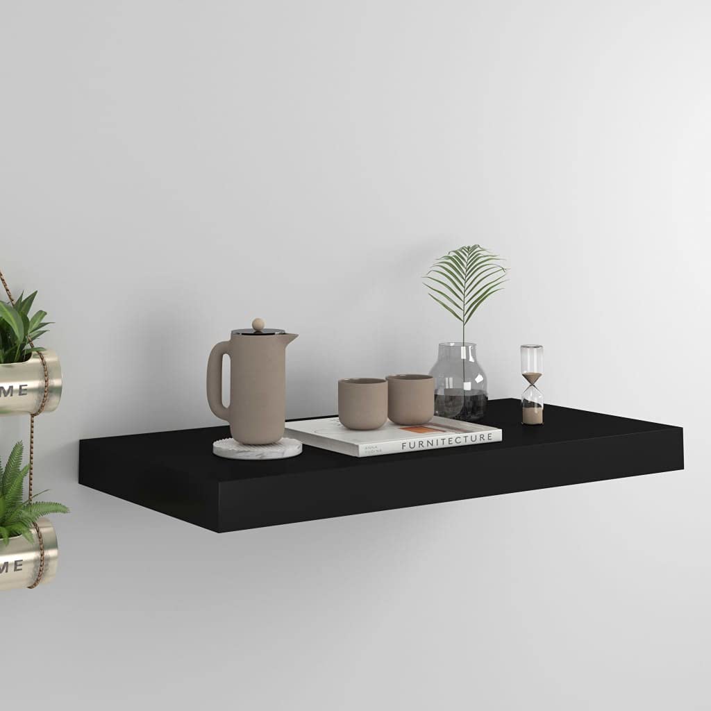 Estantería flotante negra 50 x 23 x 3,8 cm, moderna estantería de pared de MDF, soporte invisible, para libros, decoración y coleccionables, diseño robusto