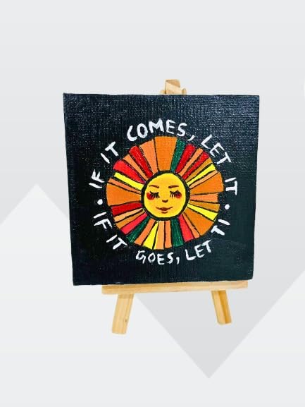Hand-Painted Mini Canvas Art, 4x4 Inch Acrylic Painting, Inspirational Sun Design with Stand, Decorative Tabletop Art for Home and Office-image-34