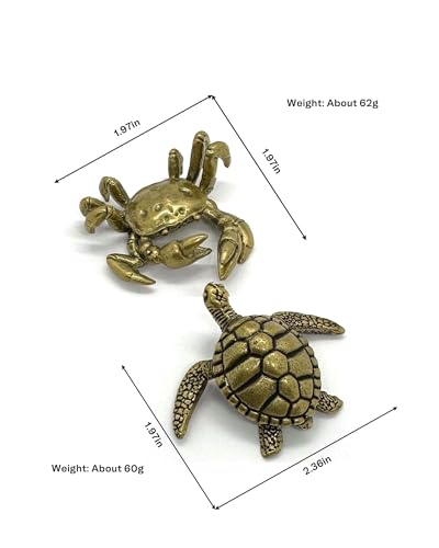 2PCS Mini Turtle & Crab Sculptures: Antique Brass Figurine Set - Handmade Zen Bookshelf Decor | Coastal Desk Statue Gift for Women, Office, Mantel - Image 4