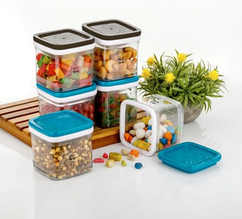 Image of 500 Ml Plastic Kitchen Storage Containers Set | Multipurpose Square Transparent BPA Free Pantry Organizer | Unbreakable Storage Jar with Push Cap Airtight Lid for Rice Dal (Pack Of 6)