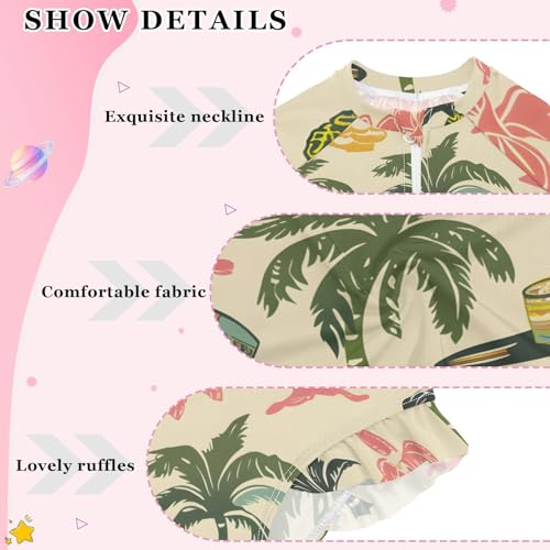 Girls One Piece Swimsuits Long Sleeve Swimsuit Zipper Bathing Suits Black Pug Palm Tree Plant3