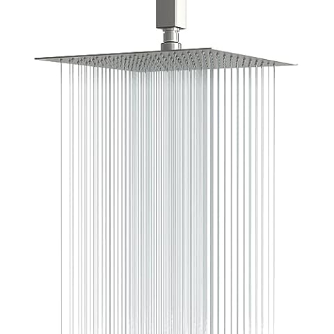 Lordear Rain Shower Head 12 Inch Solid Ultra Thin 304 Stainless Steel Adjustable Square Rainfall Shower Head Full Body Coverage with Silicone Nozzle 12” Waterfall Showerhead,Brushed Nickel Cover