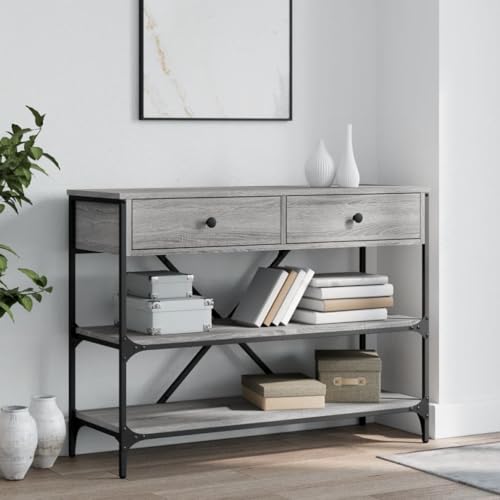 Iiaky Mesa Consola con cajones estantes Madera ingeniería Consola Mueble Mesa Consola Mueble de Entrada Mesa Auxiliar Muebles de Salon Madera Sonoma Gris