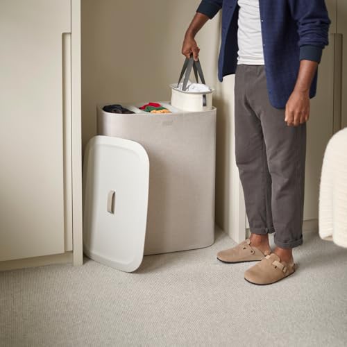 Image of Joseph Joseph Tota Trio 90 liter /23.8 gallon Laundry Hamper Separation Basket with lid, 3 Removable Washing Bags with Handles- Ecru