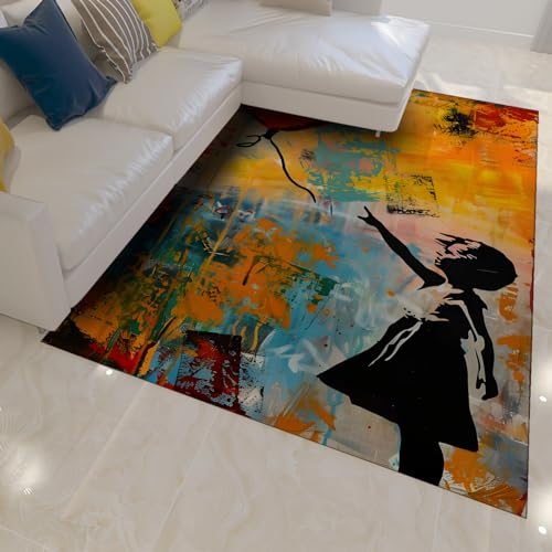 Tapis d'entrée ballon fille grand format antidérapant et rétro