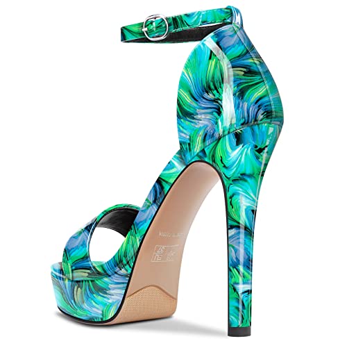 Aachcol Womens Platform Sandals Peep Open Toe Stiletto High Heels Ankle Strap Buckle Sexy Dress Shoes 5.1 Inches Heels3