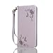Produktbild Nancen Compatible with Handyhülle Galaxy S4 Mini / I9190 I9195 (4,3 Zoll) Handyhülle, Leicht Khaki Prägung Schmetterling und Blume Muster Flip Case PU Leder Tasche Ledertasche Etui